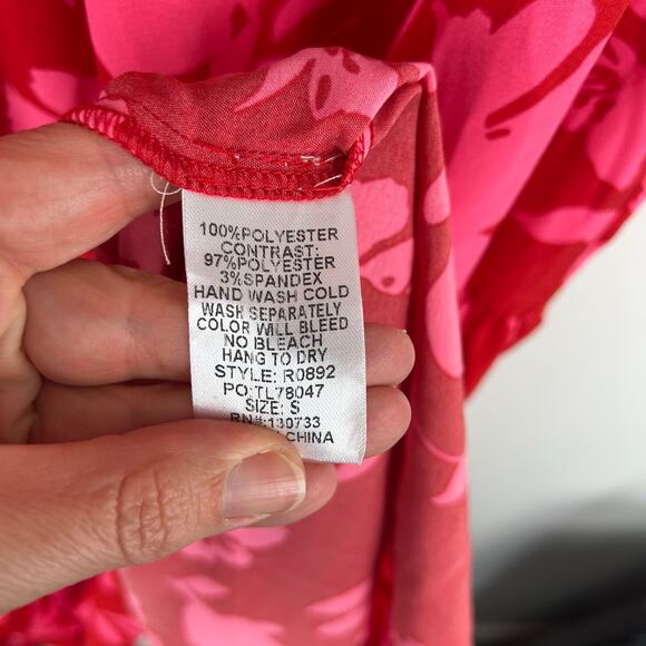 NEW Umgee Collared Tiered Midi Dress Size Small Red Pink Short Sleeve Split Neck - Picture 7 of 9